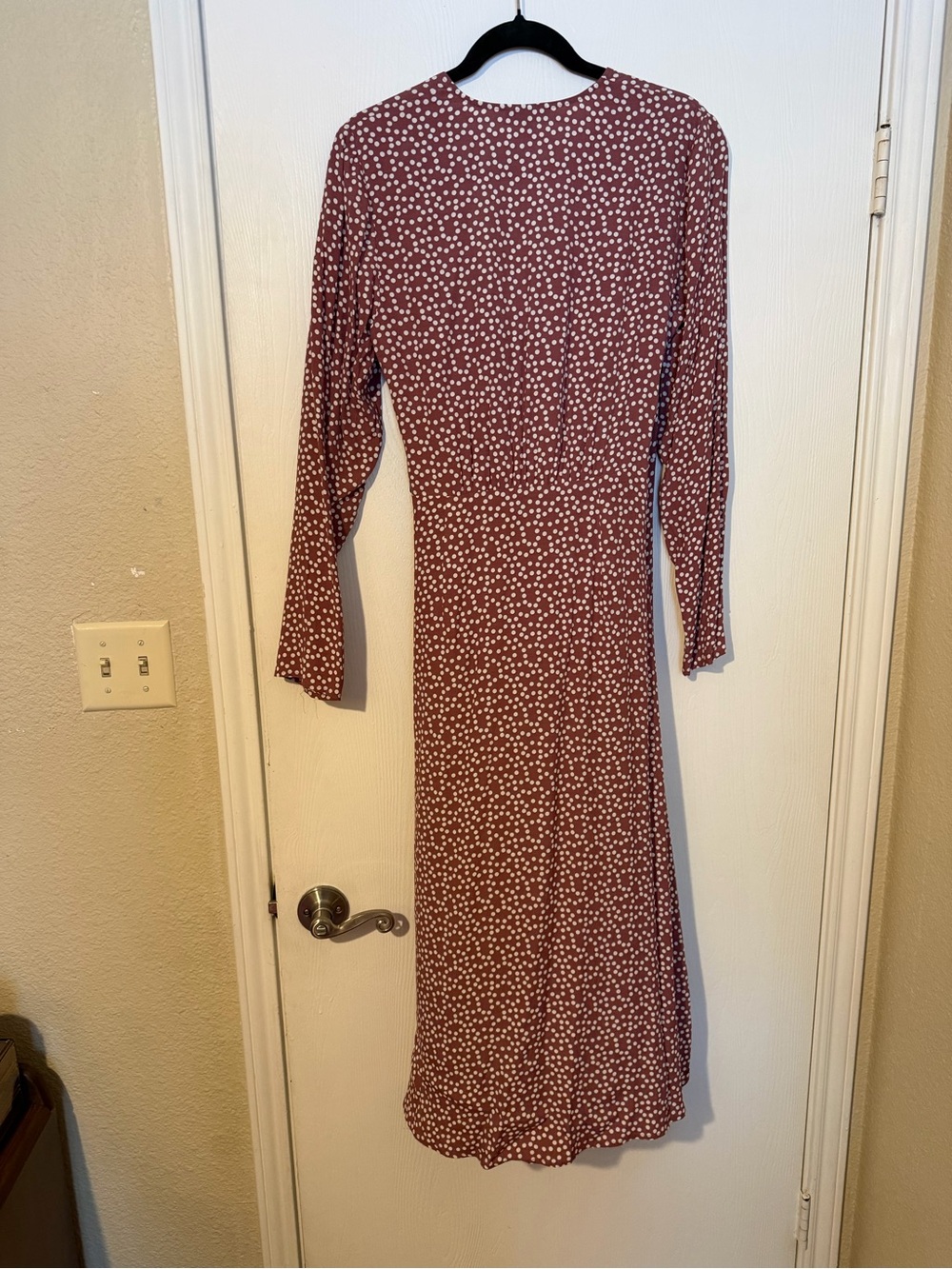 Express Polka Dot Long Sleeve Wrap Dress - Picture 4 of 5